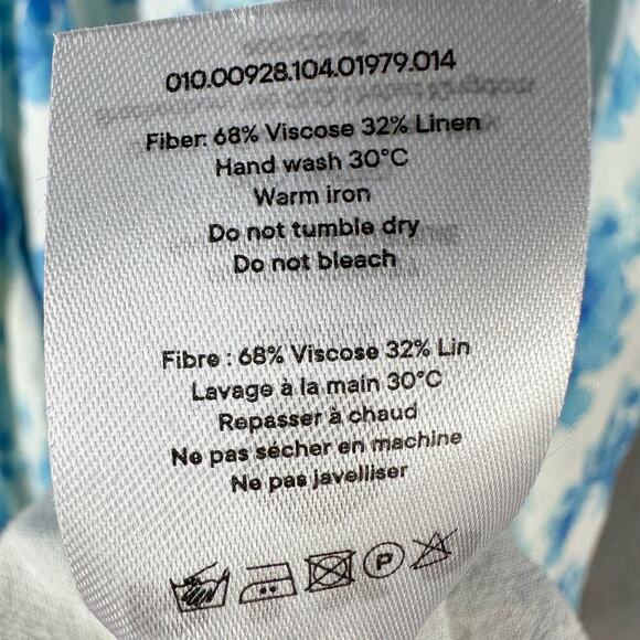 Rixo Cecile Blue Victoria Floral Midi Sun Dress Size US 10 Large Linen Blend - Picture 7 of 13